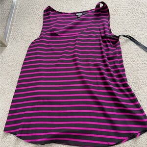DKNY Women's Black and Magenta Striped Tank Top
